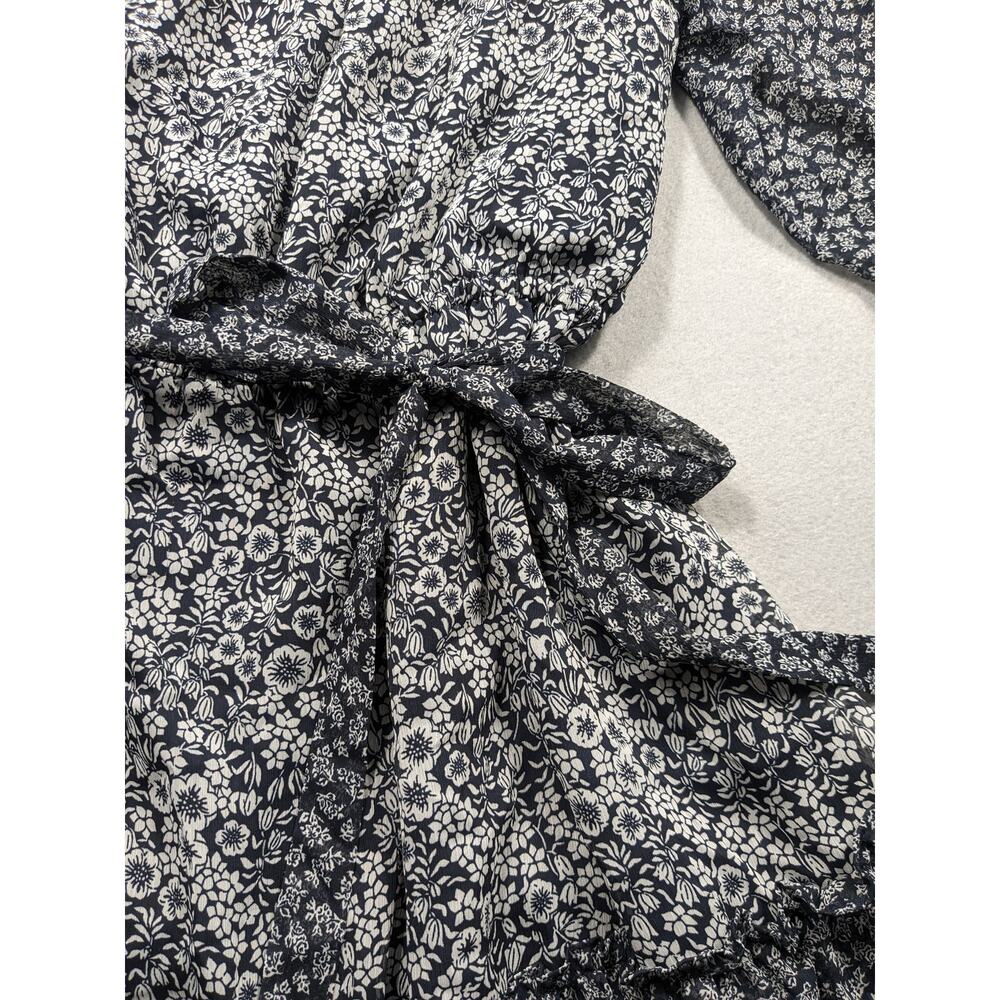 Loft Dress Women's Large Navy Blue White Floral Off the Shoulder Belted Chic EUC - Picture 2 of 10